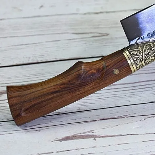 Vista 5 de Cuchillo de carnicero hecho a mano de 9 pulgadas forjado cuchillo de cocina con mango de palisandro de espiga completa, cuchillo fijo herramientas