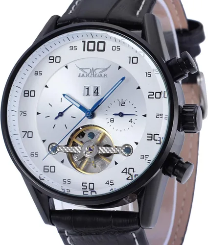 Vista 3 de forsining hombres de la marca de lujo automático self-wind Calendario Reloj con correa de piel jag16556m3b1
