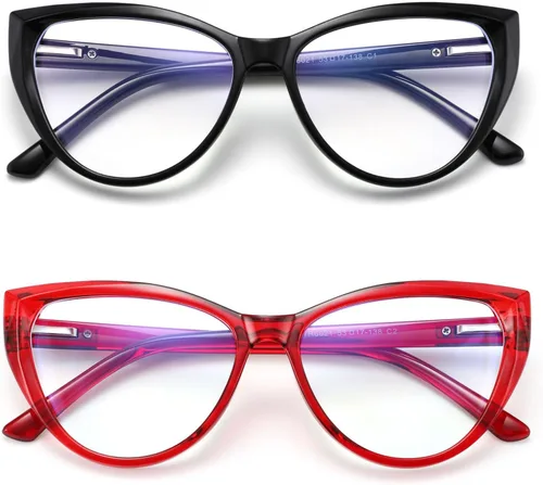 Vista 10 de TEAPLMTT Paquete de 2 lentes de bloqueo de luz azul de ojo de gato para mujer, marco TR90 de moda, antirayos azules, lentes de computadora
