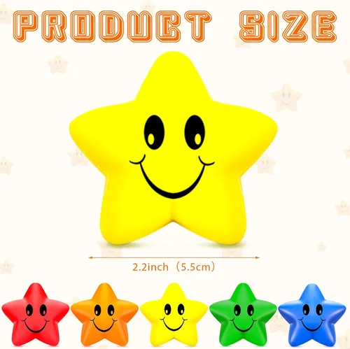 Vista 3 de Civaner 90 unidades de bolas de estrés con forma de sonrisa de estrella, mini espuma divertida, juguetes de alivio de estrellas, bolas de sonrisa