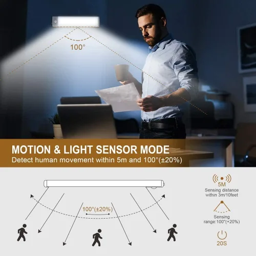 Vista 5 de Luces de armario con sensor de movimiento, 30 luces LED para debajo del gabinete, luces de mostrador recargables inalámbricas, iluminación nocturna