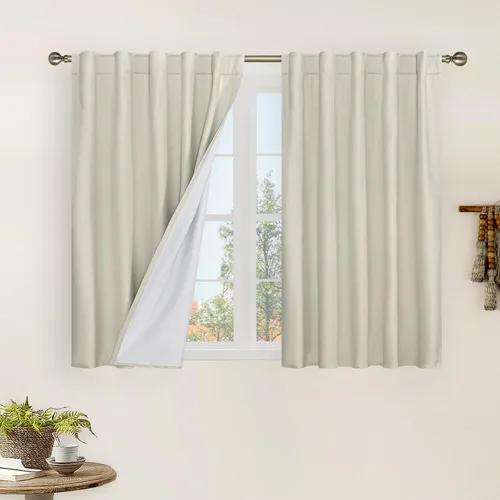 Vista 123 de LAMIT Cortinas opacas cortas de lino de 30 pulgadas para ventanas de cocina sobre el fregadero, cortinas de café texturizadas de lino marfil