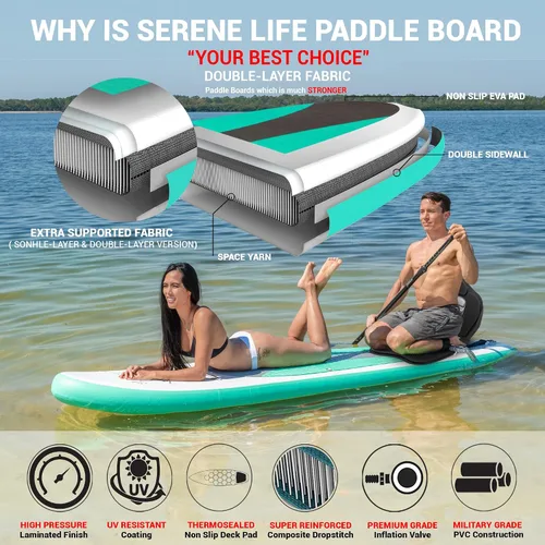 Vista 5 de SereneLife Tabla de Stand Up Paddle Inflable con Accesorios SUP Premium – Diseño Amplio y Estable con Almohadilla de Cubierta EVA Antideslizante