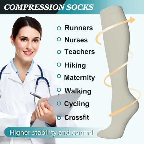 Vista 14 de ACTINPUT 8 pares de calcetines de compresión para mujeres y hombres, medias de compresión de apoyo para médicos, correr, atletismo