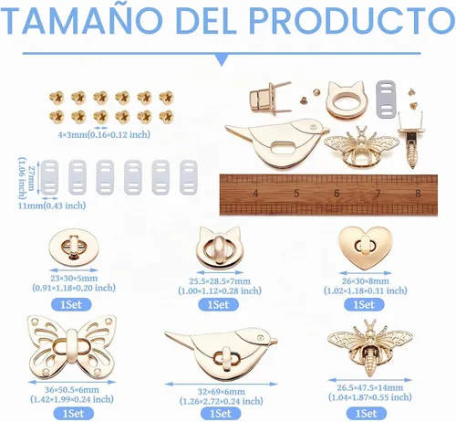 Vista 2 de Craftdady 6 juegos de monedero con cierre de giro, cierre de abejas, mariposa, pájaro, gato, oval, corazón, monedero, cierre giratorio, bolso