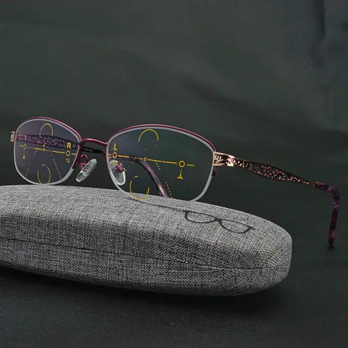 Vista 3 de Gafas de lectura progresivas con bloqueo de luz azul para mujer, visión ajustable, gafas de computadora en forma ovalada