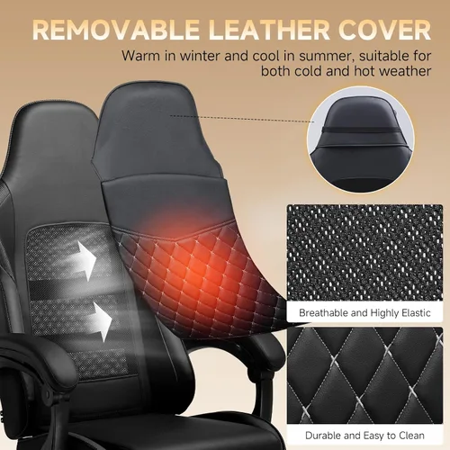 Vista 4 de GTPLAYER Gaming Chair, High Back Leather Computer Gaming Chair with Footrest, Ergonomic Height Adjustable Office Chair with Removable Cover and