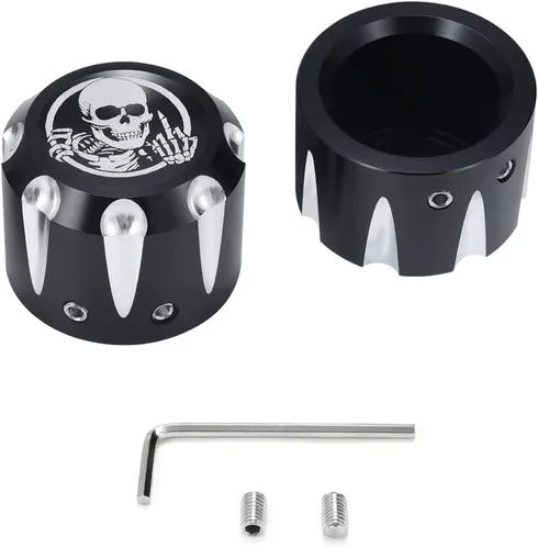 Vista 6 de Juego de 2 tapas de tuerca de eje delantero, juego de tapas de eje, tapa de tuerca de eje delantero de aluminio CNC estilo calavera, compatible
