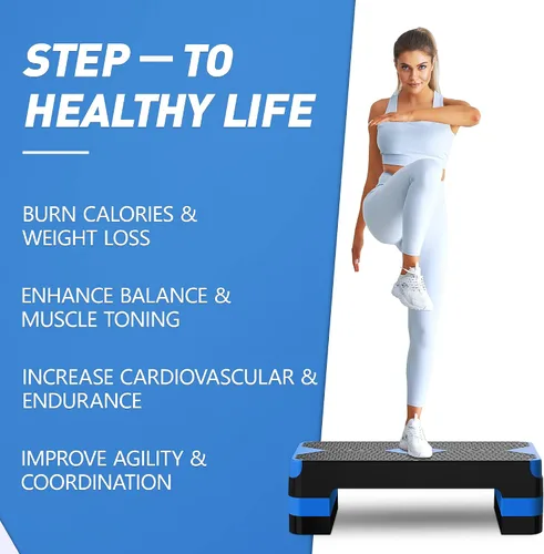 Vista 6 de GYMMAGE Escalón de ejercicio aeróbico, escalón aeróbico ajustable para ejercicio, plataforma de entrenamiento para escalonar, plataforma de pasos