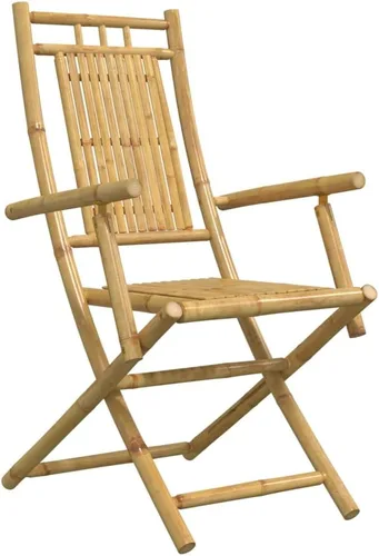 Vista 7 de 3-Piece Bamboo Bistro Set Outdoor Patio Furniture Foldable Square Table and Chairs Modern Design for Balcony Garden Terrace