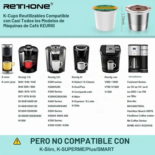 Vista 2 de RETHONE Cápsulas de café K Cup reutilizables, de acero inoxidable, K Cups reutilizables compatibles con cafeteras Keurig 1.0 y 2.0, K Cups