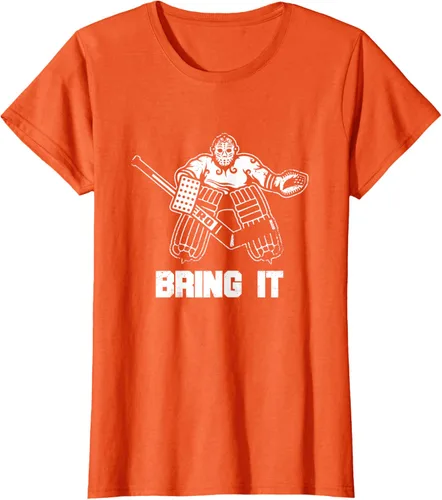 Vista 39 de Divertida camiseta gráfica de ropa de portero de hockey sobre hielo, Negro, S