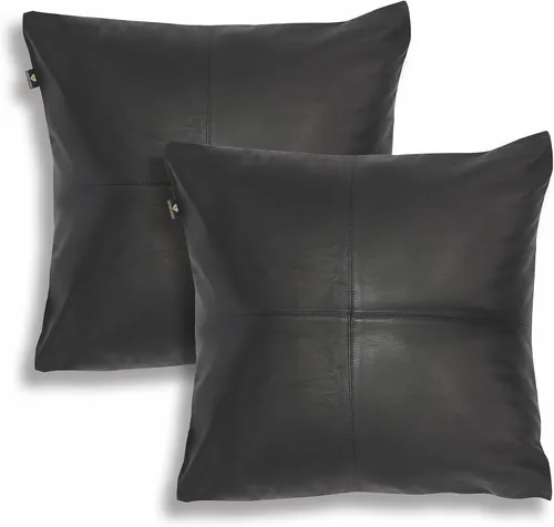 Vista 53 de LL LEATHER LOVERS Funda de almohada de piel de cordero - Funda de cojín para sofá, fundas decorativas para sala de estar y dormitorio, 20 x 20 Negro