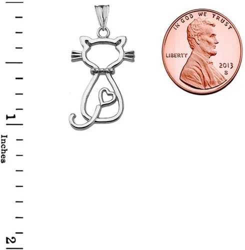 Vista 2 de Colgante único de plata de ley calada con diseño de gato, Plata esterlina