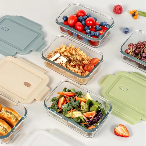 Vista 3 de Paquete de 5 recipientes de vidrio de 20 onzas con tapas de ventilación de aire, recipiente de almacenamiento de alimentos de vidrio borosilicato