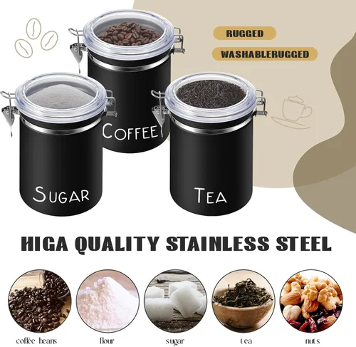 Vista 7 de FillTouch 3 recipientes de café herméticos extra grandes de 60.8 onzas con 3 cucharas, recipientes de acero inoxidable para almacenamiento