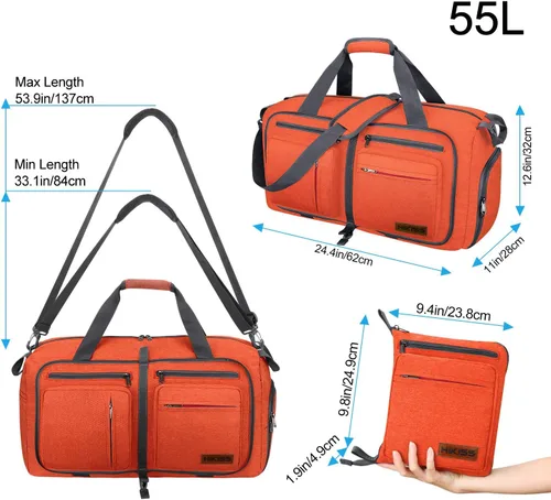 Vista 2 de Hi Kiss - Bolsa de viaje de tela de lana gruesa de 55 litros, bolsa dominguera plegable con compartimento para zapatos, para hombre y mujer