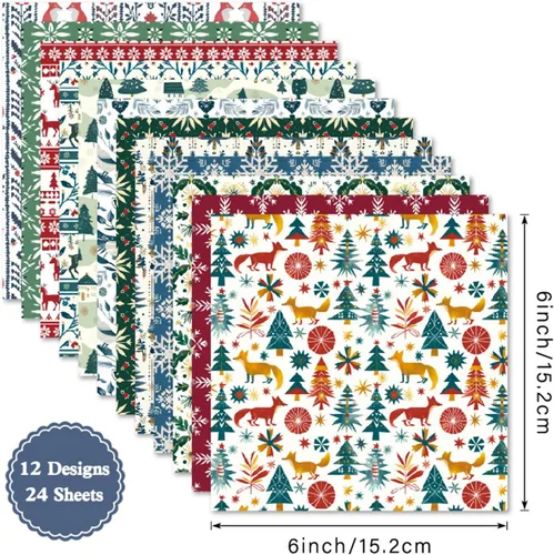Vista 2 de 24 hojas de papel para álbumes de recortes de Navidad, patrones de 6 pulgadas, suministros diseñados para San Valentín, Navidad, manualidades