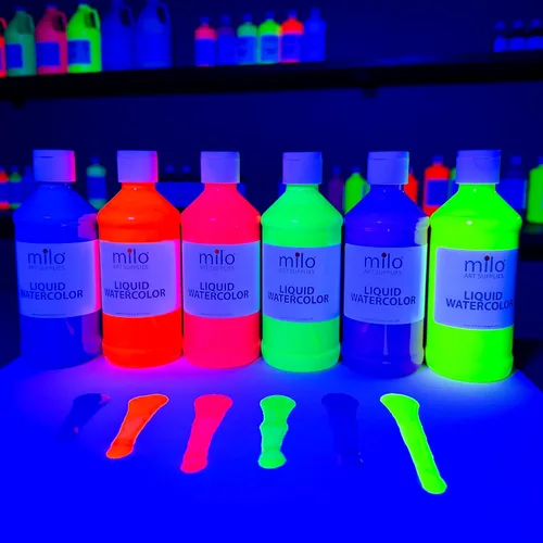 Vista 3 de milo Juego de acuarela líquida fluorescente, 6 colores UV neón, botellas
