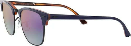 Vista 3 de Ray-Ban RB3016F Clubmaster Low Bridge Fit Square Sunglasses, Blue On Red HavanaBlue Mirrored Gradient Fuchsia, 55 mm