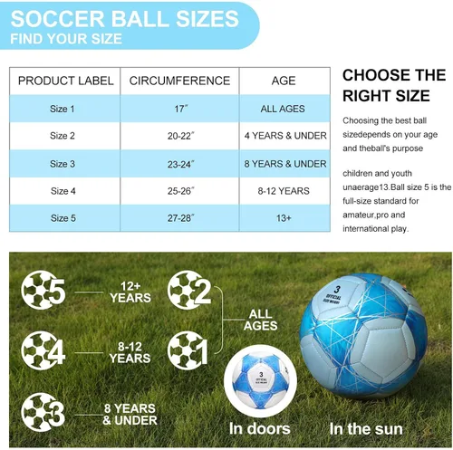Vista 3 de STEEFAN Balón de fútbol verde azulado/azul/rosa, tamaño 3/4/5 para jugar al aire libre, pelota oficial de fútbol que cambia de color con agujas