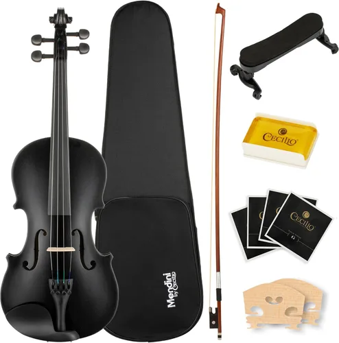 Vista 9 de Mendini 1/2 MV Violín de madera maciza con estuche rígido, soporte para los hombros, arco, colofonia y cuerdas adicionales Satén Antiguo