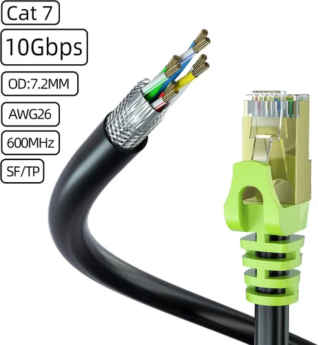 Vista 4 de Cable Ethernet Cat 7 para exteriores de 10 pies, cable de red Cat7 resistente 26 AWG, cable de conexión RJ45, velocidad de transmisión de 10 Gbps