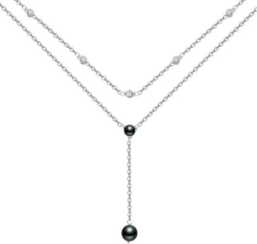 Vista 7 de Collar de perlas PRAYMOS para mujer, plata de ley simple de moda elegante, collar de perlas delicado, collar de perlas largas, joyería de perlas