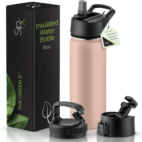 Vista 41 de SIPX™ Botella de Agua Aislada de 18 oz con 3 Tapas – Acero Inoxidable a Prueba de Fugas, Triple Aislamiento – Frío 24 Horas/Caliente 12 Horas