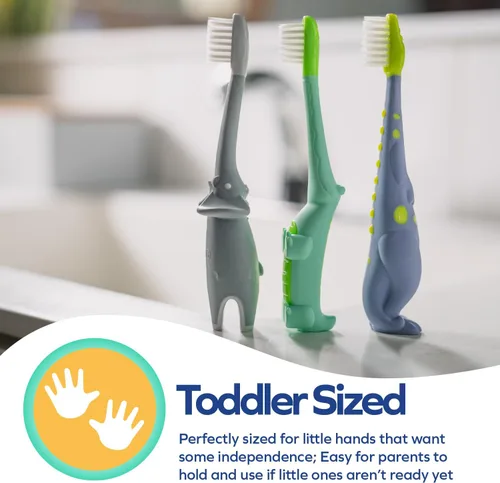Vista 4 de Dr. Talbot's - Cepillo de dientes de entrenamiento para niños pequeños, paquete de 2 Elefante y cocodrilo
