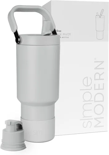 Vista 43 de Simple Modern Trek Pivot Vaso con pajita abatible de 30 oz con asa Botella de agua y protector Tapas intercambiables de pajita y para beber