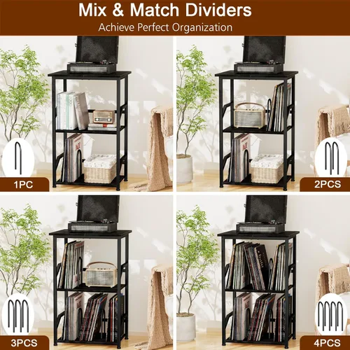 Vista 7 de LOAKEKEL HETCD020BK-1 - Soporte para tocadiscos, gran almacenamiento de discos de vinilo hasta 200 álbumes, mesa auxiliar de 3 niveles