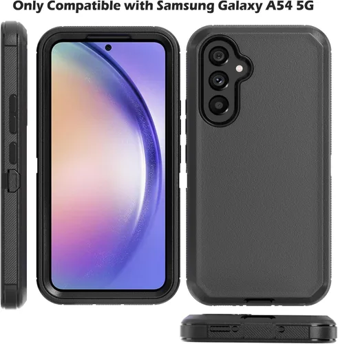 Vista 4 de Funda de teléfono para Samsung Galaxy A54 5G, resistente, dura, a prueba de golpes, con funda de clip para cinturón para Samsung A54 5G 2023 (negro)