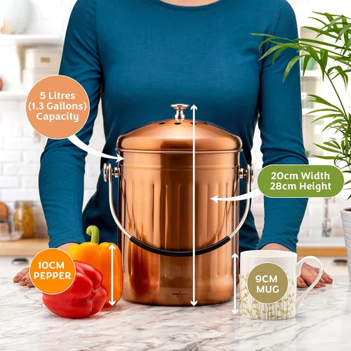 Vista 4 de RED FACTOR Contenedor de Compost Premium para Encimera de Cocina - Cubo de Residuos de Alimentos de Acero Inoxidable con Tecnología Innovadora