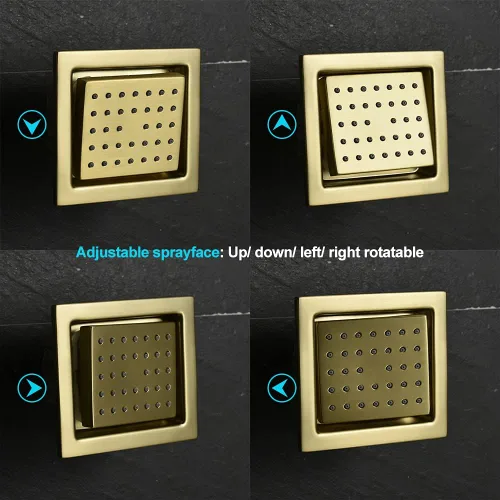 Vista 2 de AYIVG Pulverizador de cuerpo de ducha de masaje cuadrado de latón cepillado dorado cepillado masaje ajustable spa rociador lateral instalación