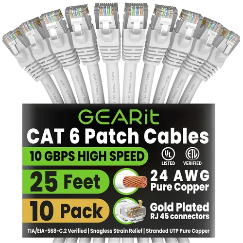 Vista 34 de GEARit Cables de conexión Cat6 Cat 6 Cable Ethernet de 1 pie 10 unidades Negro