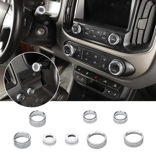 Vista 8 de Jimen Compatible con Chevrolet Colorado/GMC Canyon 2014-2022, 8 piezas de botón de CA de volumen de audio de consola central, intermitente e Negro
