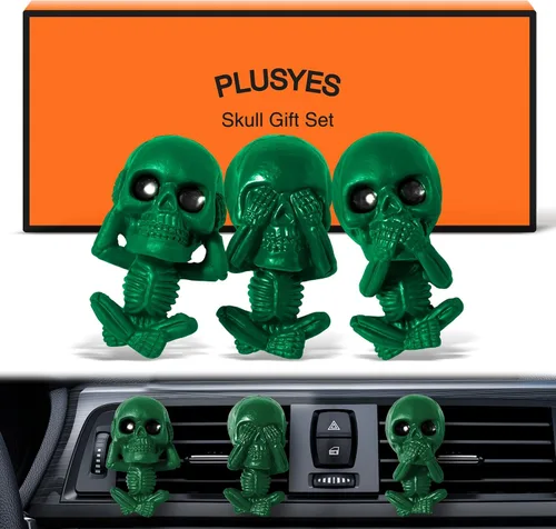 Vista 7 de Clips de ventilación de calavera para ambientador de coche, decoración interior gótica, accesorios de tablero de esqueleto de Halloween góticos Verde