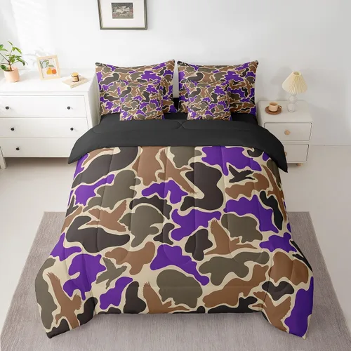 Vista 52 de Feelyou Juego de edredón botancial de camuflaje con bandera estadounidense Negro Marrón Oscuro