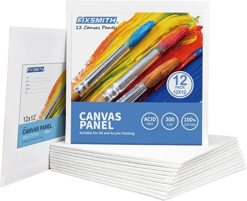 Vista 37 de FIXSMITH - Bastidores de lienzo para pintar 4x4 pulgadas, paquete súper económico de 24 mini lienzos, paneles de lienzo en blanco, 100% algodón