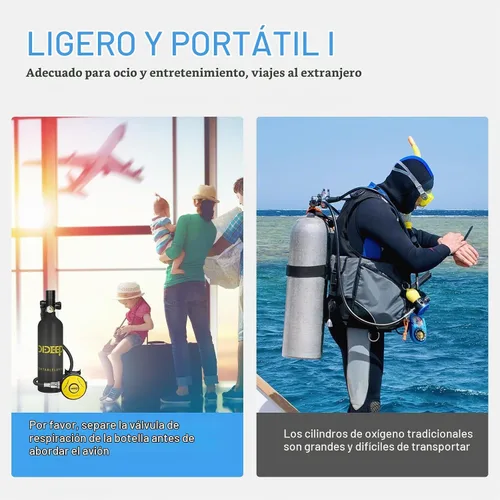 Vista 6 de DIDEEP Tanque de buceo, mini tanque de buceo de 1 litro, soporte de alrededor de 15-20 minutos de respiración subacuática portátil, tanque de pulmón