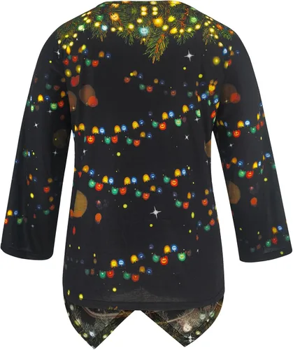 Vista 2 de QFVZHY Sudadera con capucha para mujer, casual, holgado, cuello redondo, dobladillo irregular, manga larga, suéter feo de Navidad
