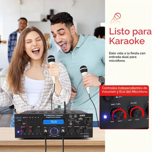 Vista 4 de Pyle Amplificador estéreo inalámbrico Bluetooth para el hogar, amplificador de potencia multicanal de 200 W, sistema receptor de audio para el hogar