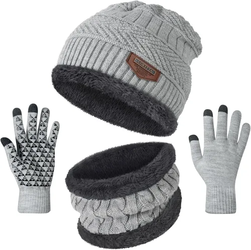 Vista 10 de Loritta Winter Hats for Men, 3 PCS Fleece Beanie Scarf Gloves Set A-Negro
