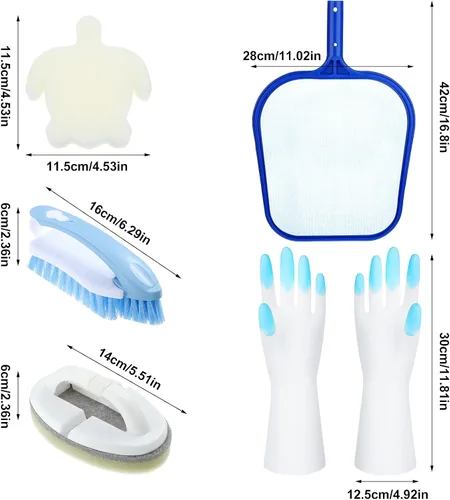 Vista 7 de Kit de 8 accesorios de limpieza de spa, kit de mantenimiento de piscinas pequeñas con red de espumadera, cepillo de fregado y cepillo de esponja