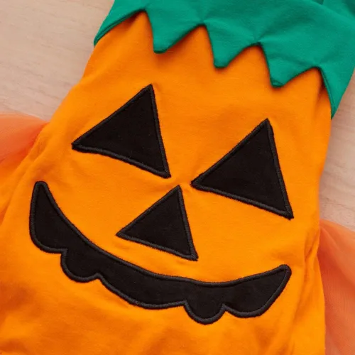 Vista 4 de Patgoal Disfraz de calabaza para bebés y niñas vestido de falda de tul tutú de Halloween para recién nacidos para niñas pequeñas enterizos de sonrisa