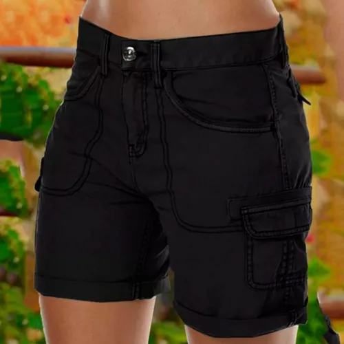 Vista 2 de Pantalones cortos de tiro alto, holgados, de cintura alta, deportivos, casuales, para trabajo, pantalones cortos de golf, pantalones cortos