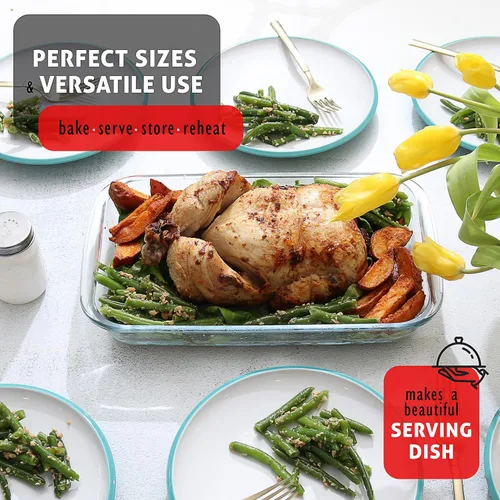 Vista 8 de EATEX Cacerola de vidrio profundo de 8 piezas para horno con tapas de plástico, platos de vidrio para horno, utensilios rectangulares para hornear