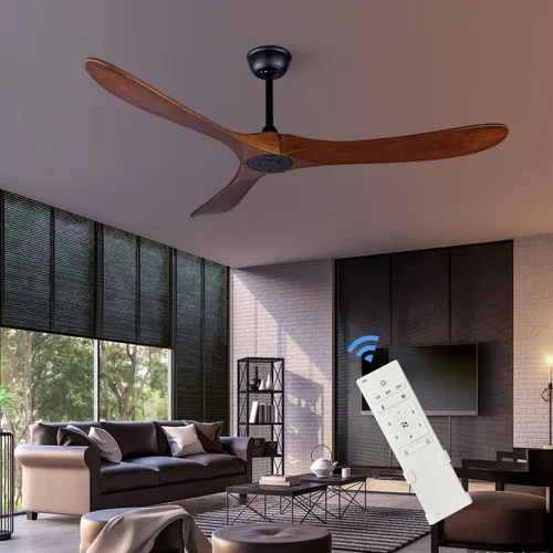 Vista 21 de Ventilador de techo de madera para interiores y exteriores de 52 pulgadas, ventilador de techo CC de 3 aspas con control remoto, 2 varillas Cuerpo
