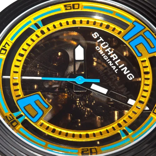 Vista 4 de Stuhrling Original de los hombres 209b331618Milenios Conquista Automático Esqueleto Amarillo Dial Reloj